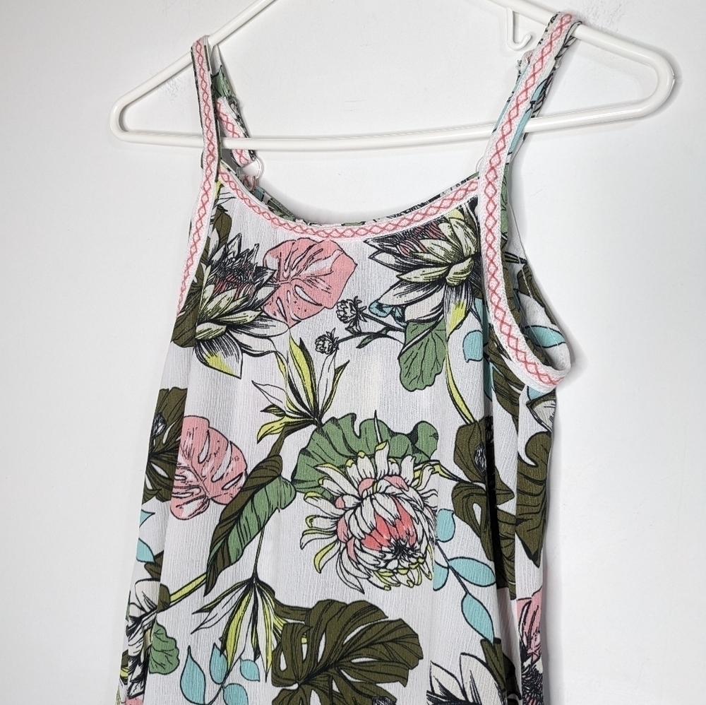 ✨3/$15 NWT Miken Swim white green tropical monstera floral swim cover up XS - Picture 4 of 8